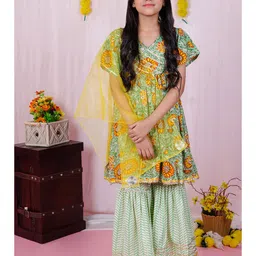 AATYA KIIDS Girls Ethnic Motifs Printed Empire Kurta with Sharara & With Dupatta-picture-17
