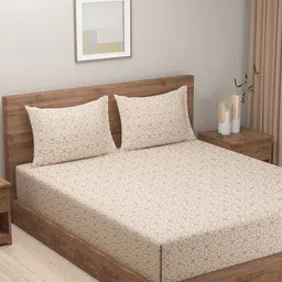 SWAYAM White & An&a Geometric Print 210 TC Cotton Double Bedsheet Set-picture-2