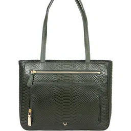 Hidesign Dark Green Snakeskin Textured Leather Structured Shoulder Bag-49