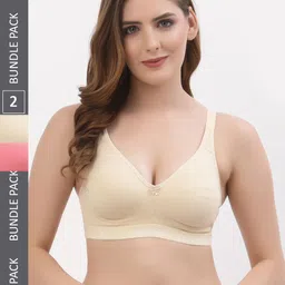 Floret Pack of 2 Beige & Pink Solid Non-Wired Non Padded T-shirt Bra T3050-image-57
