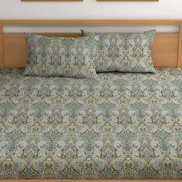 CG HOMES Grey & Green Ethnic Motifs Cotton 200 TC Queen Bedsheet Set 2.25 m x 2.50 m-14
