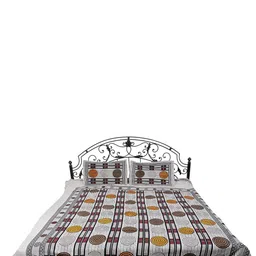 Exotic India Grey & Brown Geometric Cotton 300 TC Queen Bedsheet with 2 Pillow Covers-image-92