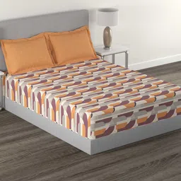 MYTRIDENT Orange Geometric Printed Cotton 144 TC Queen Bedsheet with 2 Pillow Covers-8