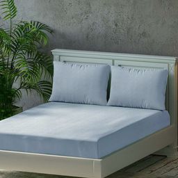 Trance Home Linen Blue 300 TC Pure Cotton Fitted Queen Bedsheet & 2 Pillow Covers-image-60