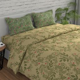 Huesland Green & Pink Floral Cotton 144 TC Double Queen Bedsheet With 2 Pillow Covers-image-44