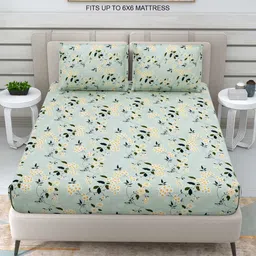 DREAM WEAVERZ Green & Yellow Floral 220 TC Double Queen Bedsheet with 2 Pillow Covers-image-25