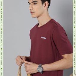 HERE&NOW Men Burgundy Pure Cotton T-shirt-image-88