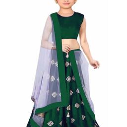 F Plus Fashion Girls Green Raw Silk Semi-Stitched Lehenga Choli-image-24