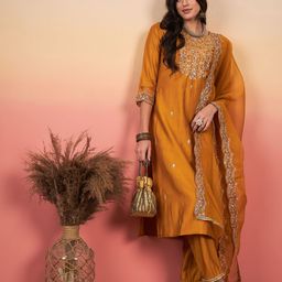Indo Era Floral Embroidered Regular Kurta WithTrousers & With Dupatta-picture-54