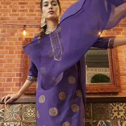 Sangria Women Purple Ethnic Motifs Kurta with Trousers & With Dupatta-picture-40