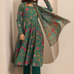 Libas Women Floral Printed Regular Kurta with Trousers & With Dupatta-image-15