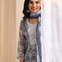 Libas Women Floral Printed Regular Kurta with Trousers & With Dupatta-picture-3