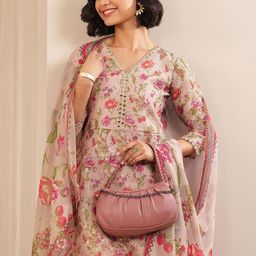 Libas Women Floral Printed Regular Kurta with Trousers & With Dupatta-8