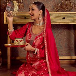 Indo Era Women Embroidered Regular Kurta with Trousers & With Dupatta-image-15