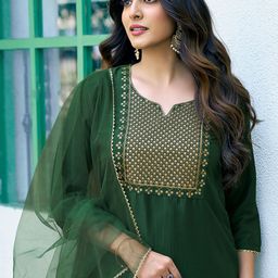 SANISA Women Yoke Design Sequinned Kurta with Trousers & With Dupatta-picture-27