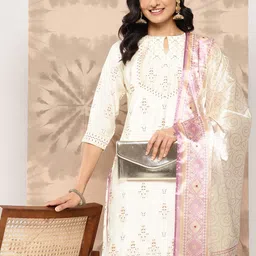 Libas Floral Printed Chanderi Silk Kurta with Trousers & With Dupatta-5
