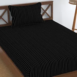 Homefab India Black Striped Cotton 180 TC 2 Single Bedsheet With 2 Pillow Covers-image-45
