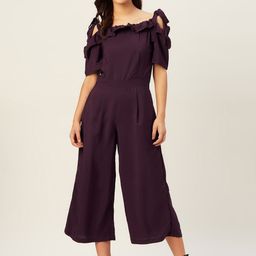 Belle Fille Women Purple Solid Culotte Jumpsuit With Cold-Shoulder Sleeves-image-42