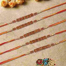 Yellow Bee Set Of 5 Wooden Beaded Thread Rakhis With Roli Chawal Holder-image-97