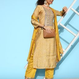 Varanga Women Mustard Yellow Ethnic Motifs Embroidered Sequinned Kurta Set-picture-25