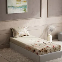 DDecor Beige & Pink Floral Cotton 150 TC Single Bedsheet With 1 Pillow Cover-image-28