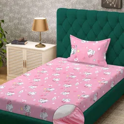KLOTTHE Pink & White Printed Pure Cotton Single Bedsheet With Pillow Covers-2.25 m x 1.5 m-picture-7