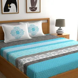 My Room Blue & White Ethnic Motifs 140 TC Queen Bedsheet with 2 Pillow Covers-image-49