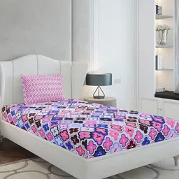Monte Carlo Purple Floral Cotton 144 TC Single Bedsheet with 1 Pillow Cover-2.29mx1.52m-image-18