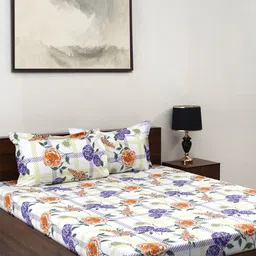 BOMBAY DYEING Florentine White Floral Pure Cotton 144 TC King Bedsheet Set 2.74 m X 2.74 m-image-30