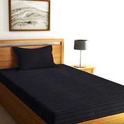 Home Sizzler Black Striped 300 TC Single Satin Bedsheet with 2 Pillow Covers-image-48