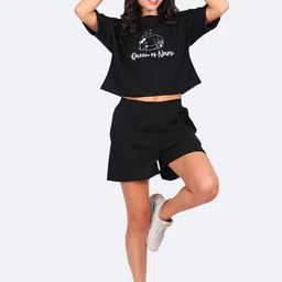 Mad Over Print Queen Of Nap Printed Pure Cotton T-shirt With Shorts Co-Ords-picture-52