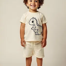 Minicult Unisex Kids Animal Printed Pure Cotton T-shirt With Shorts-45