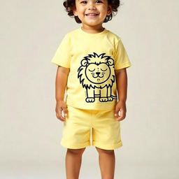 Minicult Unisex Kids Animal Printed Pure Cotton T-shirt With Shorts-48