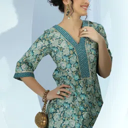 Libas Women Floral Printed Regular Gotta Patti Kurti with Dhoti Pants-41