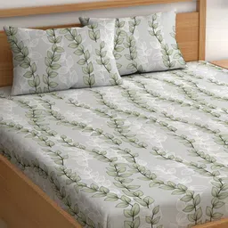 CHHAVI INDIA Grey & Green Floral 210 TC Microfiber King Bedsheet & 2 Pillow Covers-image-77