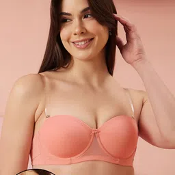 Clovia Women Peach-Coloured & Transparent Bra Underwired Lightly Padded-picture-36