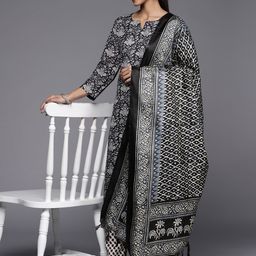 Varanga Women Black Floral Printed Kurta with Trousers & Dupatta-11