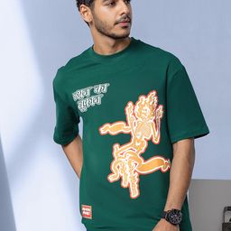 Bewakoof Men's Green Bhariaura Graphic Printed Oversized T-shirt-image-77