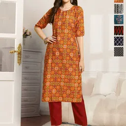 7Threads Selection Of 6 Geometric Printed Round Neck Straight Kurtas-image-58