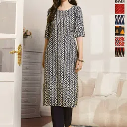 7Threads Selection Of 6 Geometric Printed Round Neck Straight Kurtas-image-69