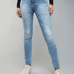 DOLCE CRUDO Women Blue Slim Fit High-Rise Clean Look Stretchable Jeans-picture-0