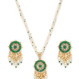 Peora Gold Plated Kundan & Beads Studded Necklace with Earring Set-image-38