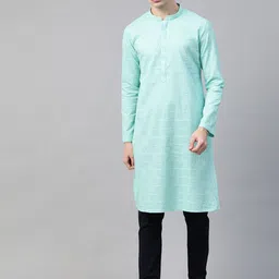 See Designs Men Blue Geometric Chikankari Embroidered Chikankari Kurta-picture-12