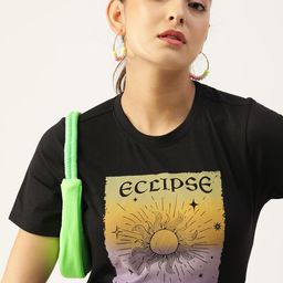DressBerry Women Black & Yellow Printed T-shirt-image-55
