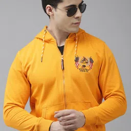 U S Polo Assn Denim Co Men Mustard Hooded Brand Logo Sweatshirt-picture-46