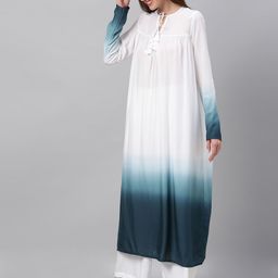 Ethnovog Women White  Blue Dyed Made To Measure A-Line Kurta-picture-32