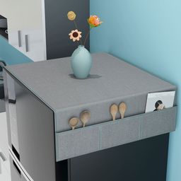 Kuber Industries Grey Jute Single Door Fridge Top Cover With 6 Utility Side Pocket-image-21