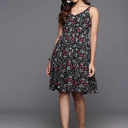 Varanga Floral Print Georgette A-Line Dress-picture-12