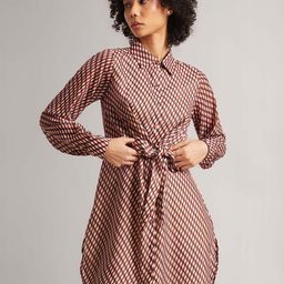 ZACCAI Geometric Printed Cuffed Sleeves Tie-Ups Georgette Shirt Dress-image-69