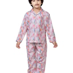 BAESD Boys Geometric Printed Cotton Shirt With Trousers Night Suit-image-80